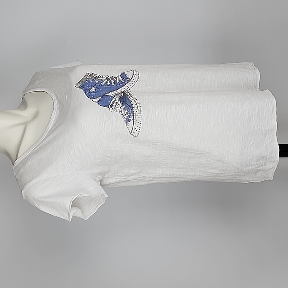 For The Republic Women's White Tee Shirt High Top Blue Rhinestone Sneaker Size S - Picture 7 of 15